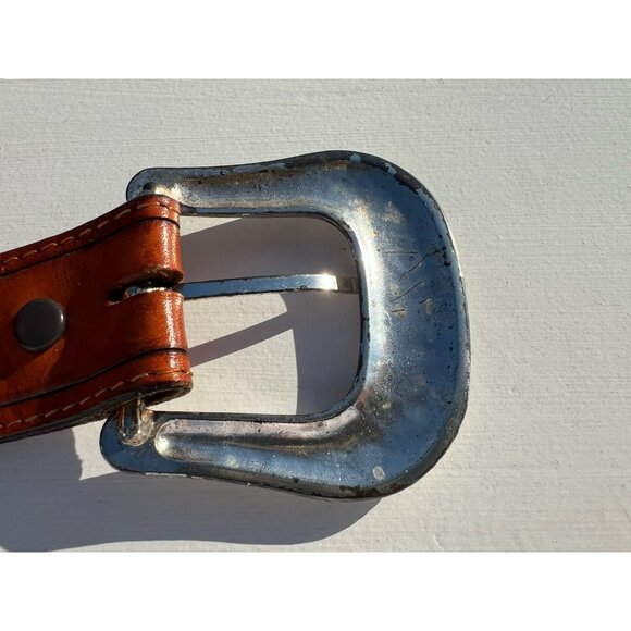 Vintage 80s Nocona woven leather concho handtooled belt western rockabilly 46 - Picture 10 of 16